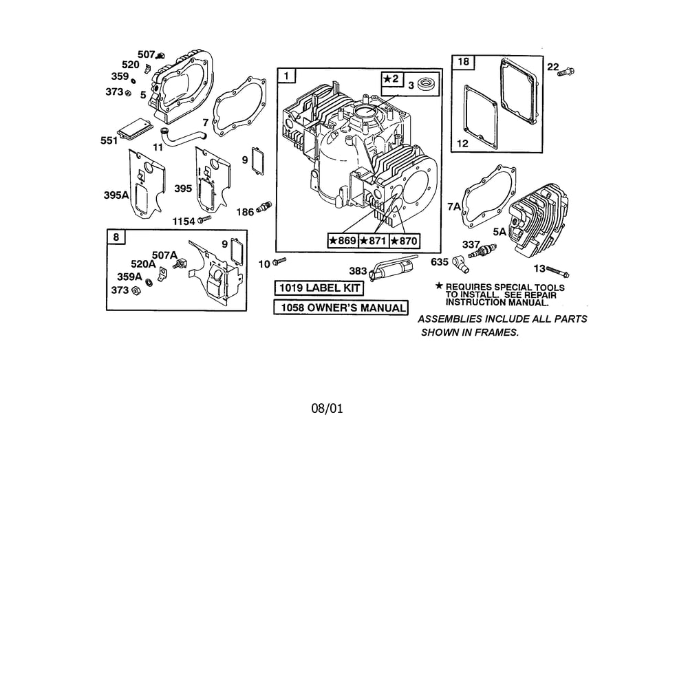 Cylinder Diagram and Parts List for 422700TO422799  Briggs and Stratton Engine